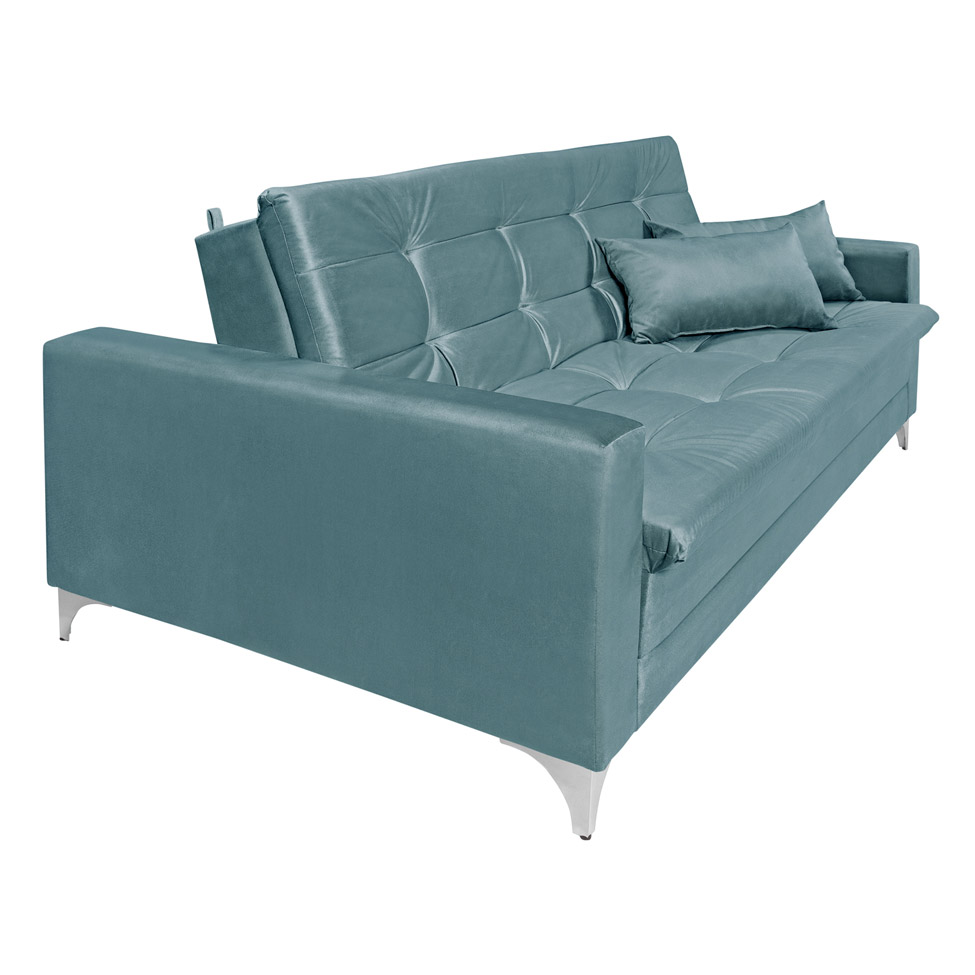 Sofá-Cama Casal 3 Lugares Facility Veludo Azul Turquesa