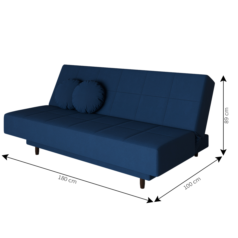 Sofá-Cama Casal 3 Lugares Jimmy Suede Azul Marinho