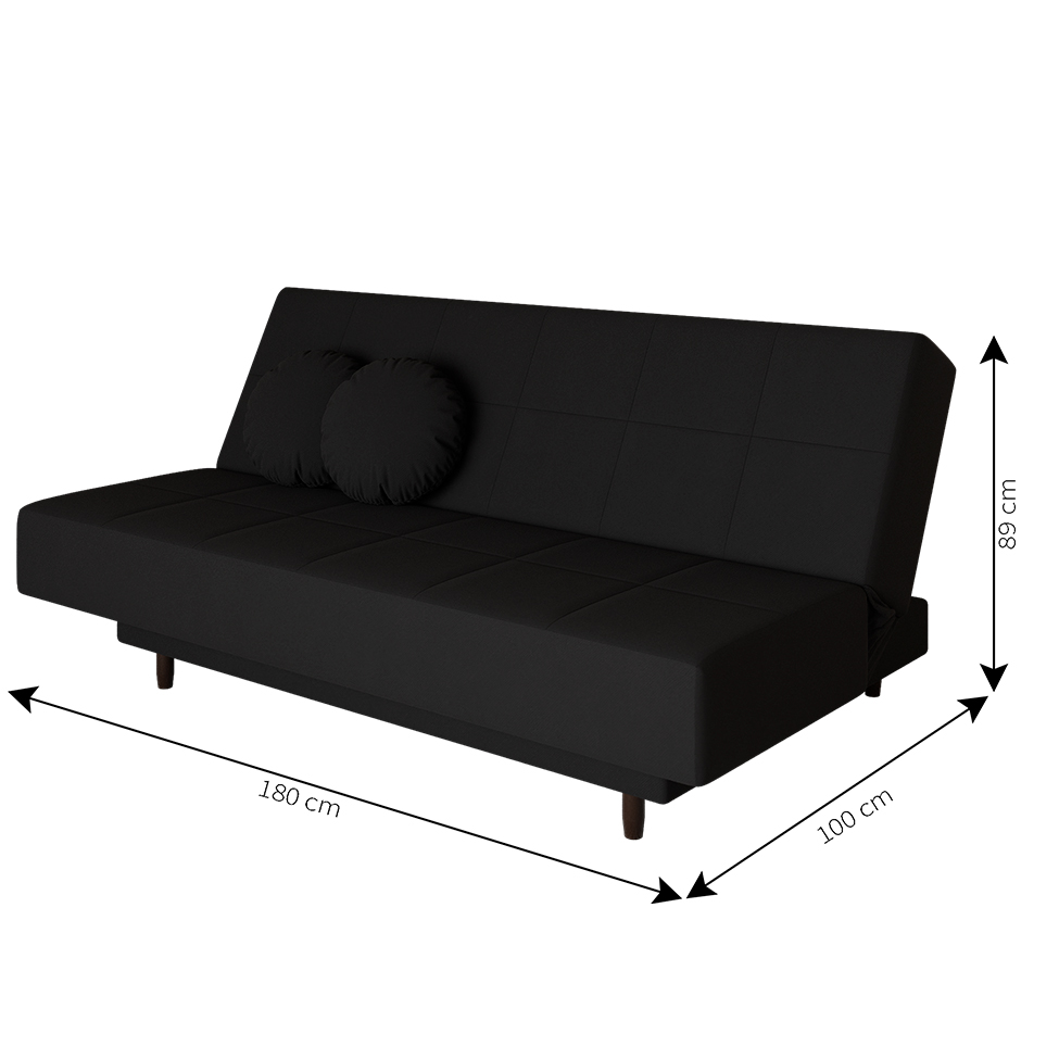 Sofá-Cama Casal 3 Lugares Jimmy Suede Preto