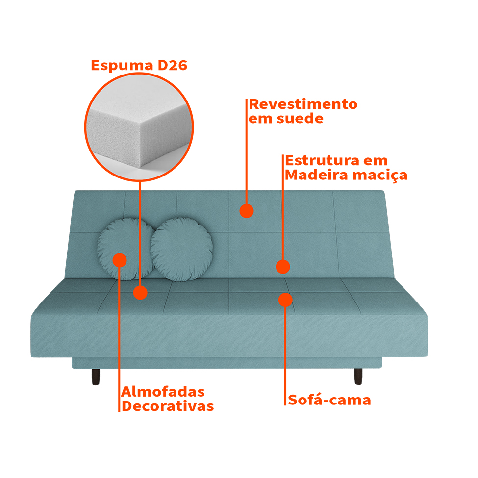 Sofá-Cama Casal 3 Lugares Jimmy Suede Suculenta