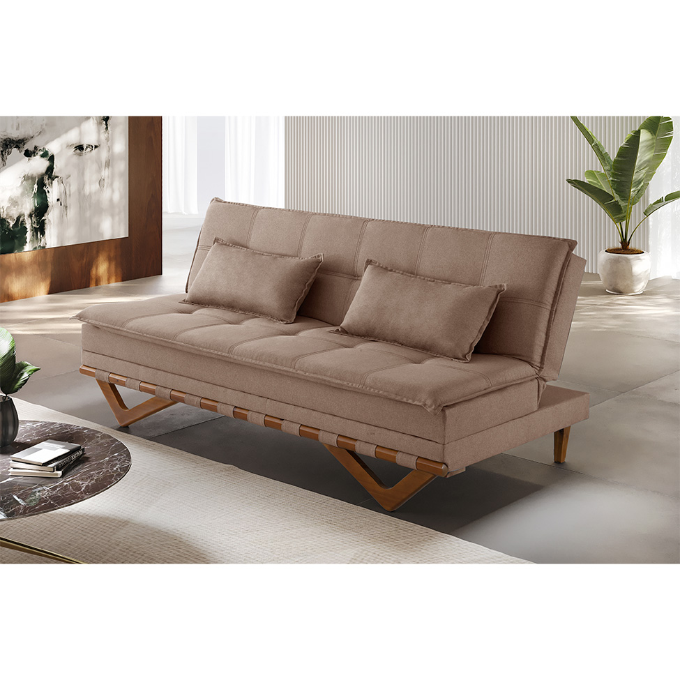 Sofá-Cama Casal 3 Lugares Lisboa Linho Marrom