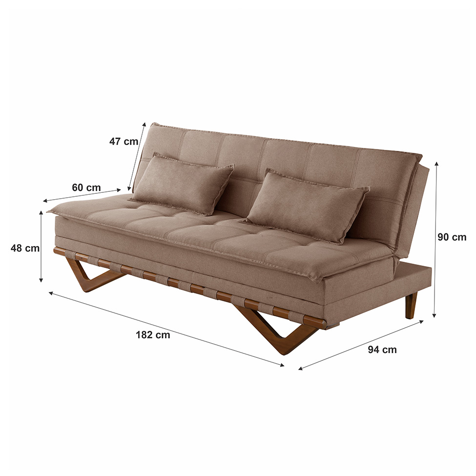Sofá-Cama Casal 3 Lugares Lisboa Linho Marrom