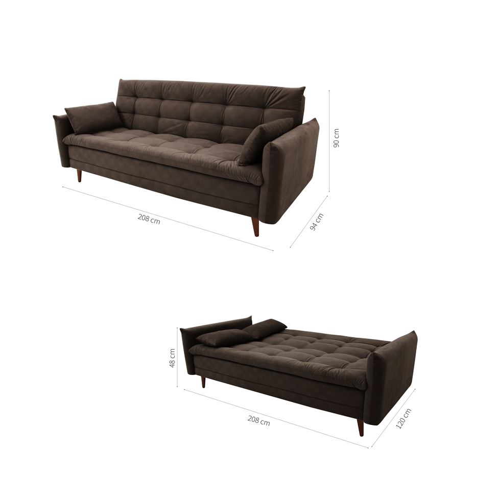 Sofá-Cama Casal 3 Lugares Marília Suede Café