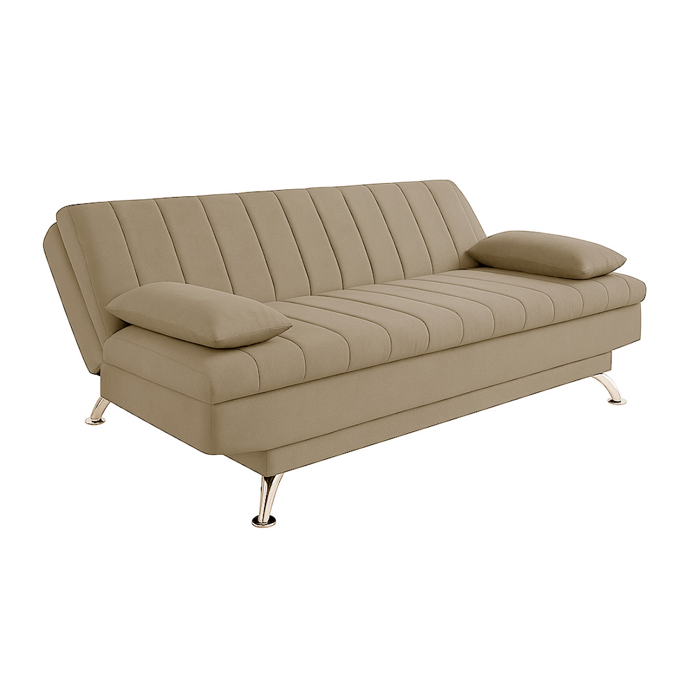 Sofá-Cama Casal 3 Lugares Paiva Suede Bege