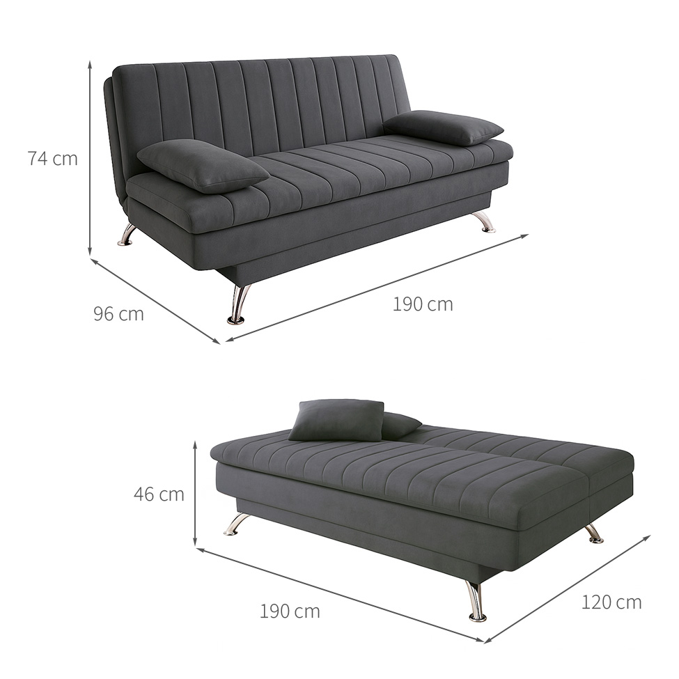 Sofá-Cama Casal 3 Lugares Paiva Suede Grafite