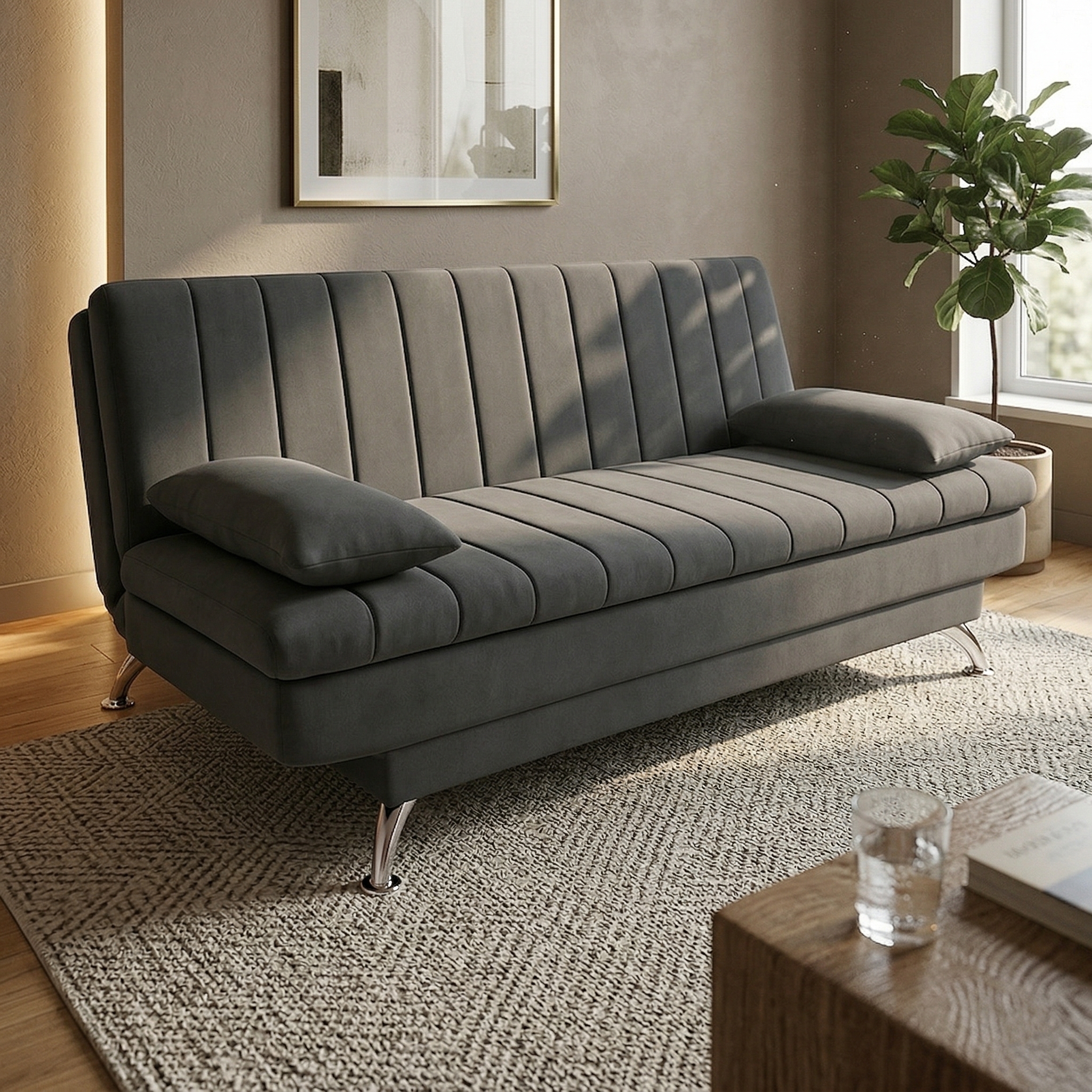 Sofá-Cama Casal 3 Lugares Paiva Suede Grafite