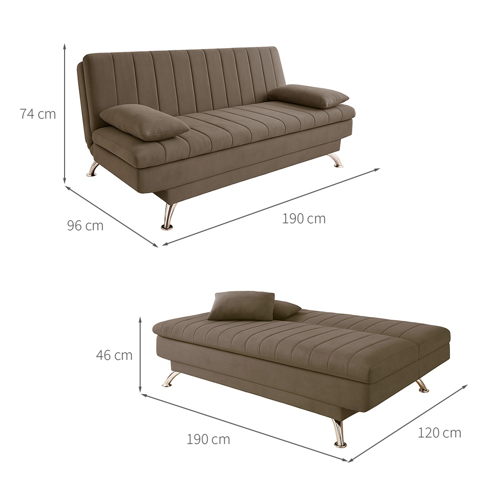 Sofá-Cama Casal 3 Lugares Paiva Suede Marrom
