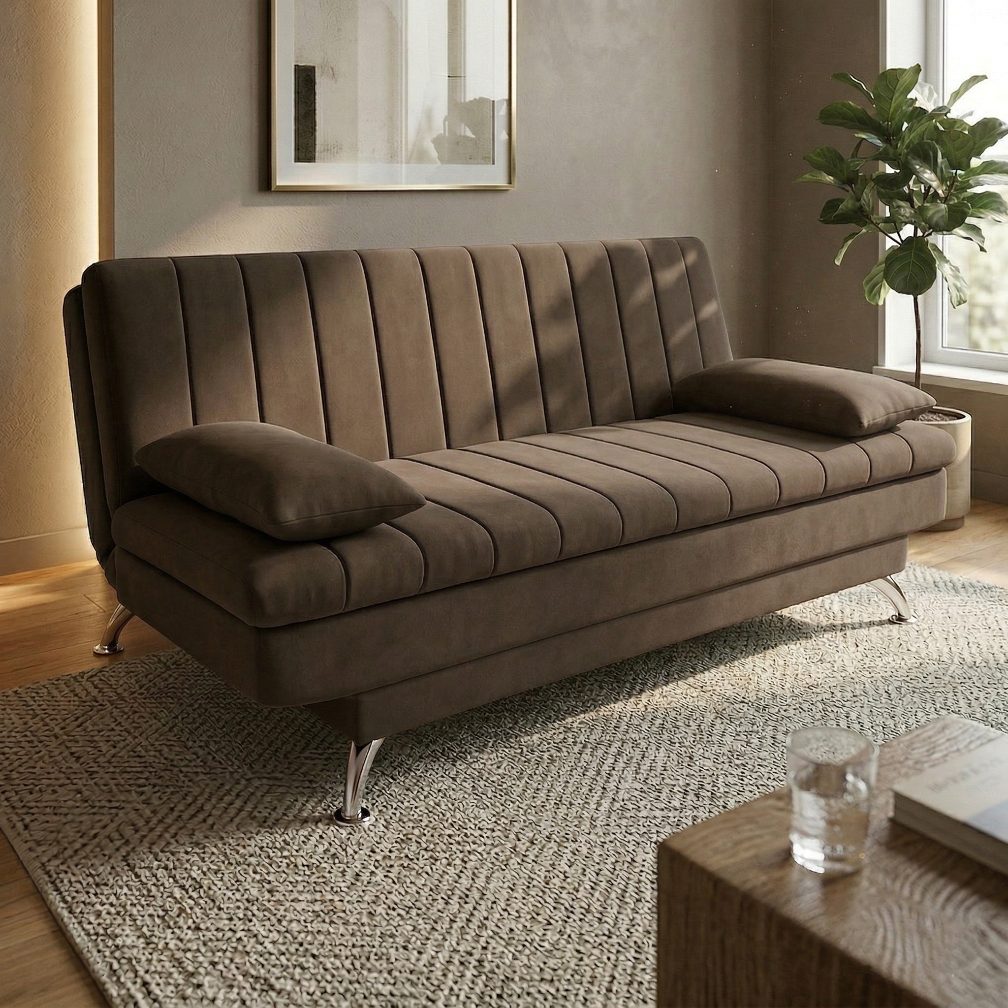 Sofá-Cama Casal 3 Lugares Paiva Suede Marrom