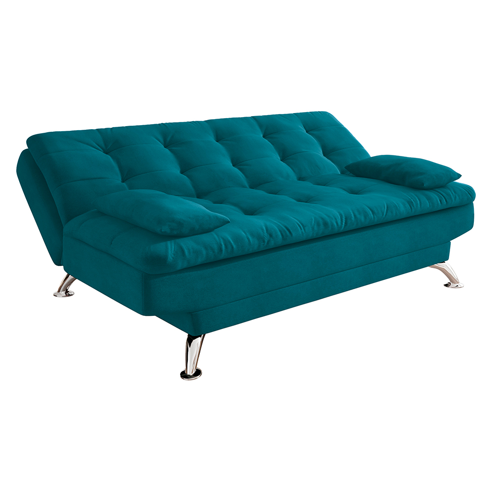 Sofá-Cama Casal 3 Lugares Premium A2 Suede Azul Turquesa