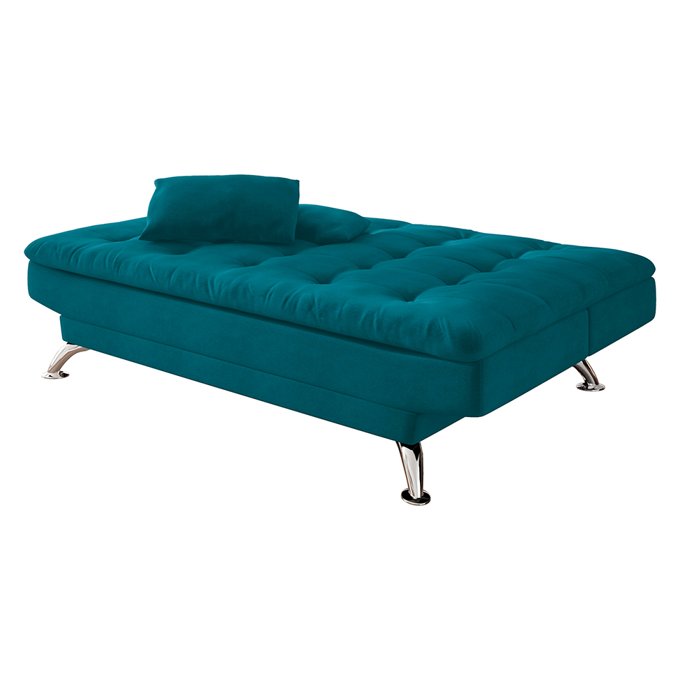 Sofá-Cama Casal 3 Lugares Premium A2 Suede Azul Turquesa