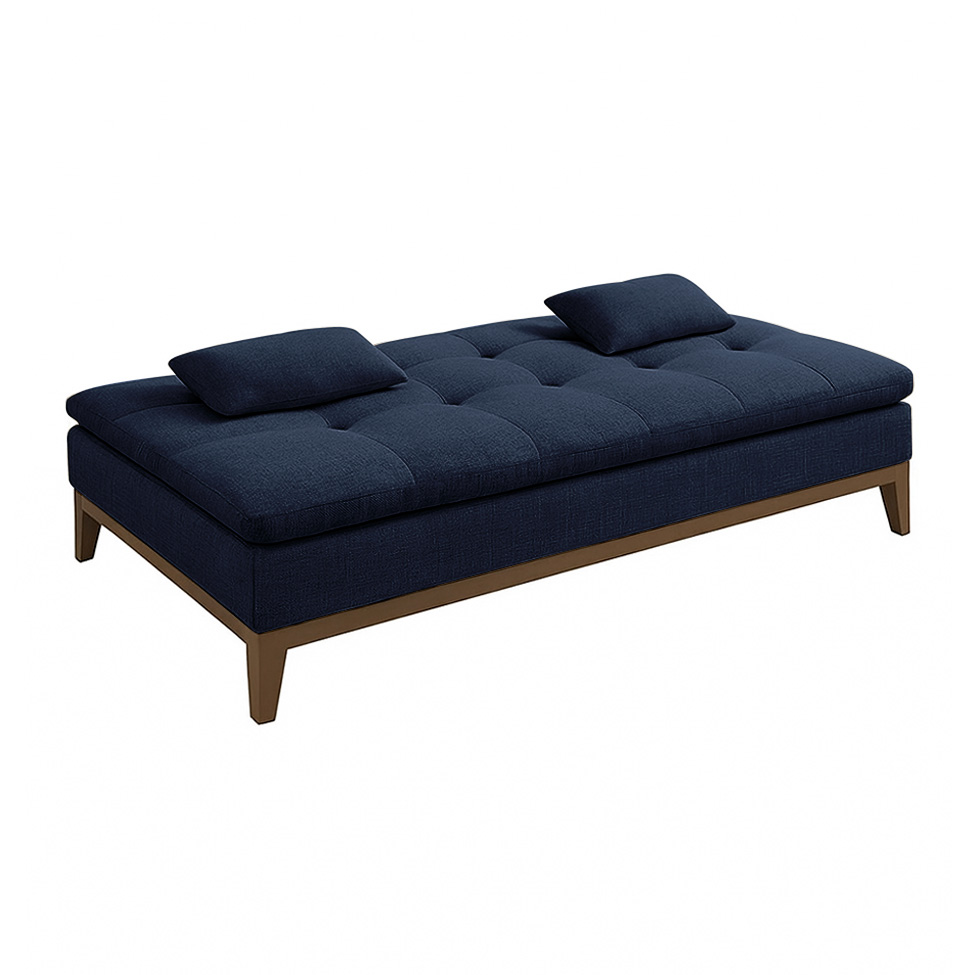 Sofá-Cama Casal 3 Lugares Premium Base e Pés de Madeira Linho Azul Marinho