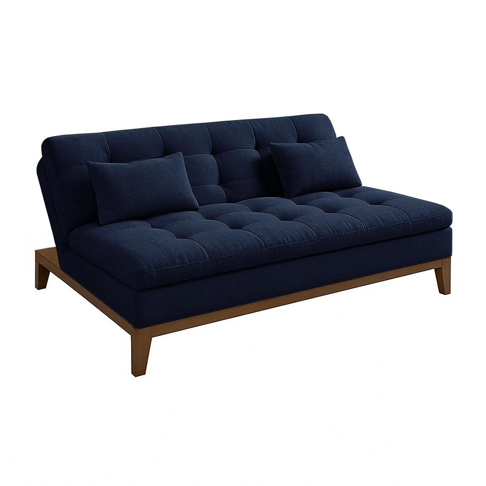 Sofá-Cama Casal 3 Lugares Premium Base e Pés de Madeira Linho Azul Marinho
