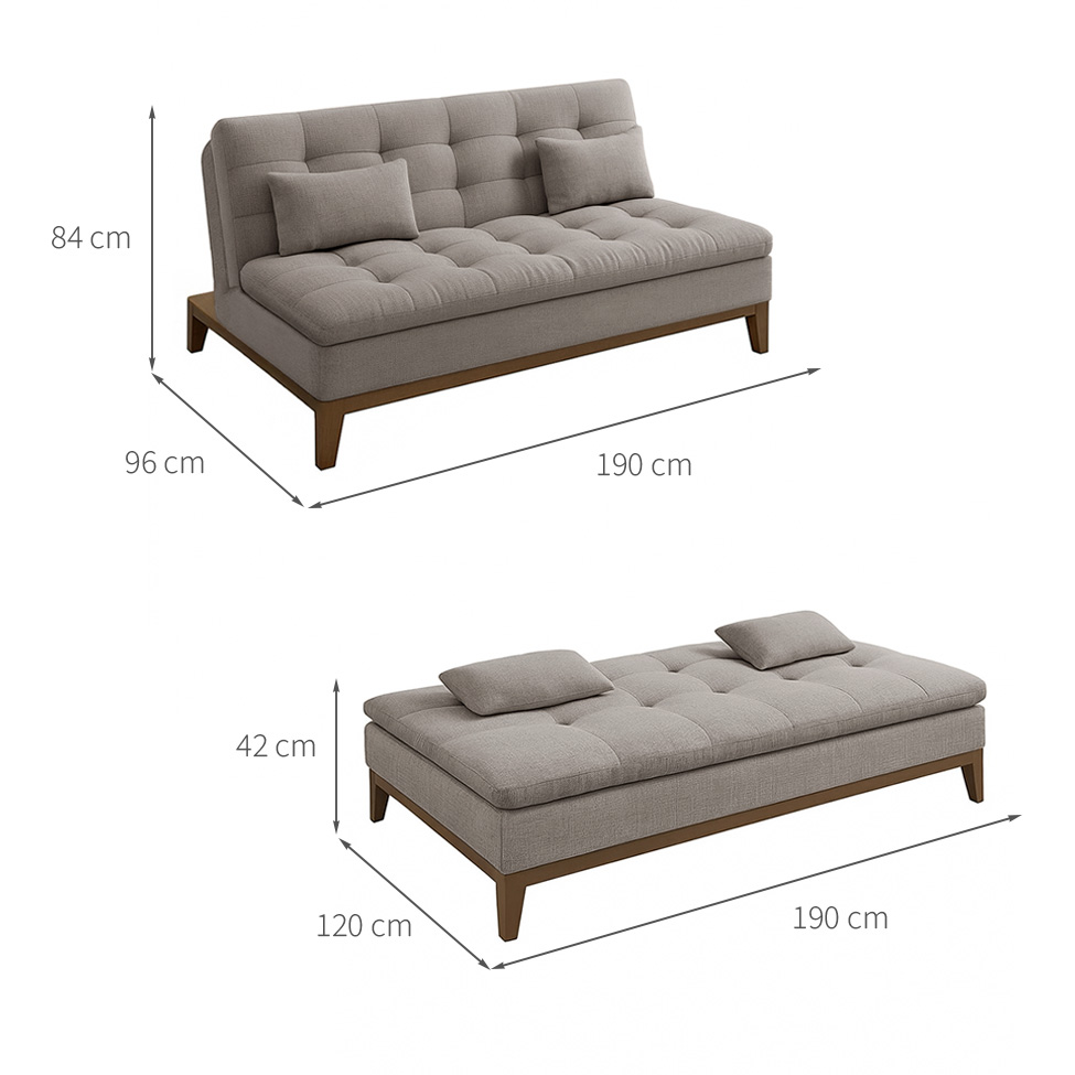 Sofá-Cama Casal 3 Lugares Premium Base e Pés de Madeira Linho Cinza