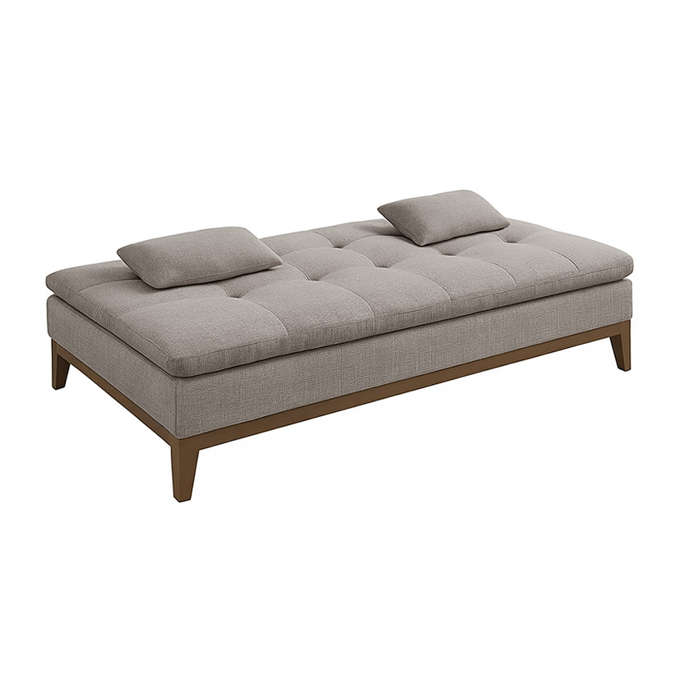 Sofá-Cama Casal 3 Lugares Premium Base e Pés de Madeira Linho Cinza