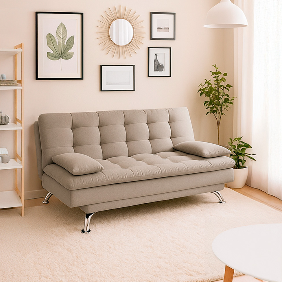 Sofá-Cama Casal 3 Lugares Premium Linho Bege
