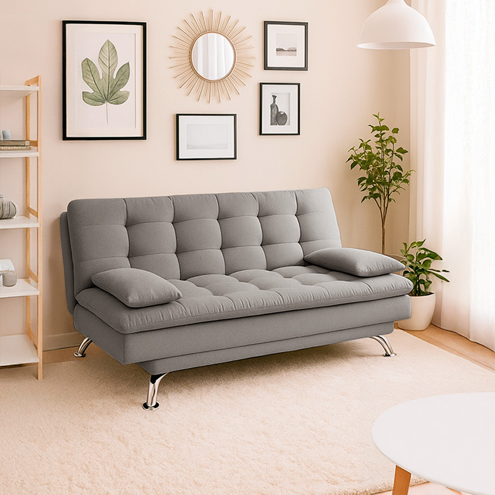 Sofá-Cama Casal 3 Lugares Premium Linho Cinza