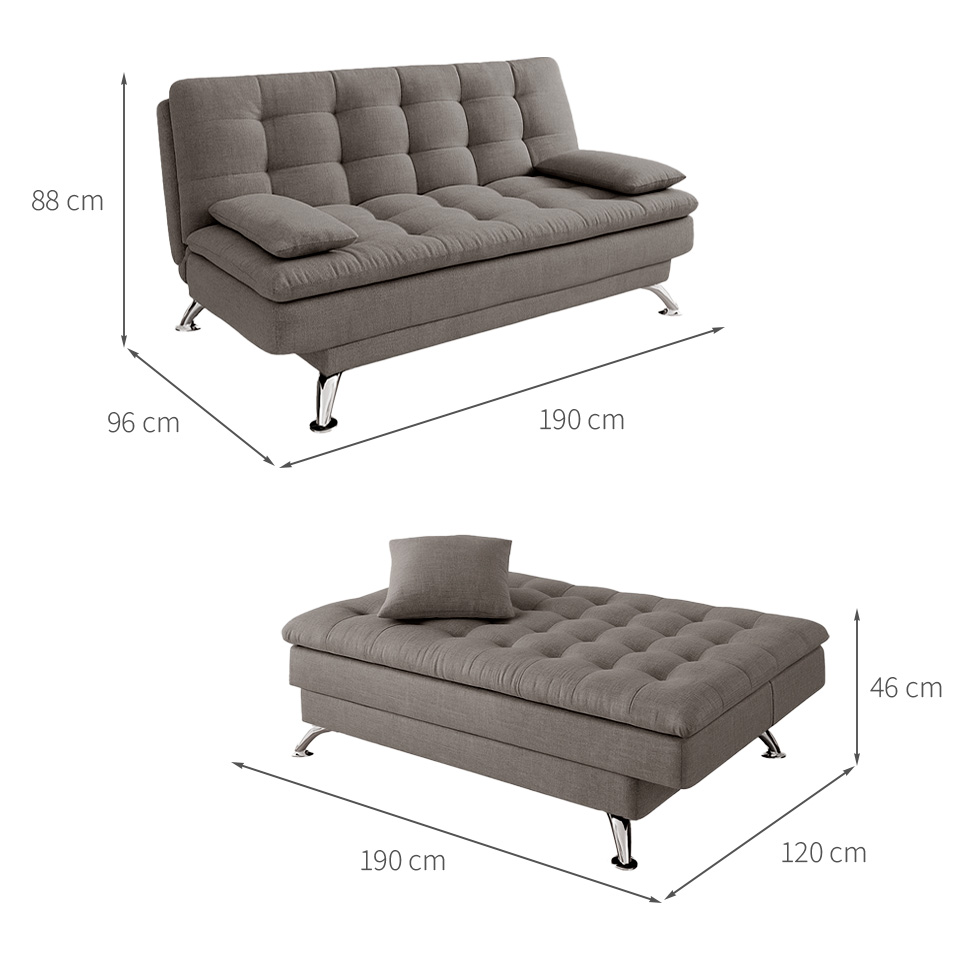 Sofá-Cama Casal 3 Lugares Premium Linho Cinza