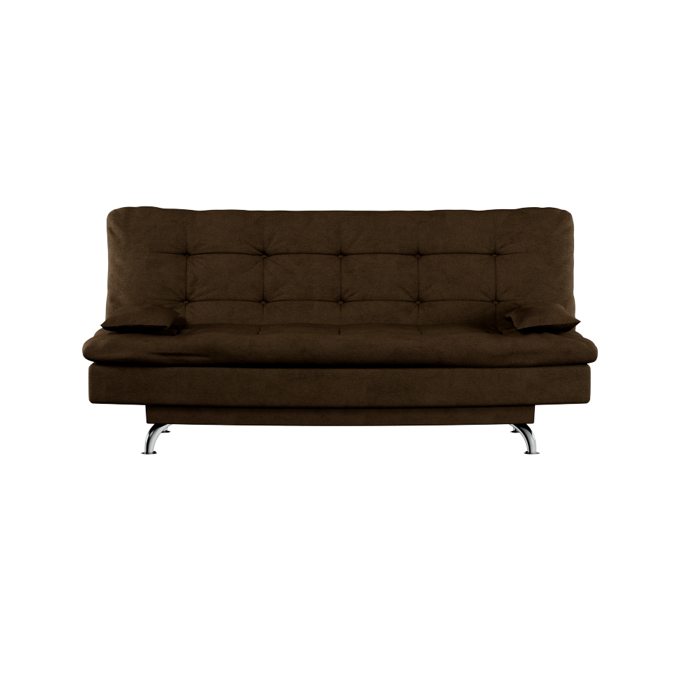 Sofá-Cama Casal 3 Lugares Premium Pé Metal Suede Marrom 190 cm