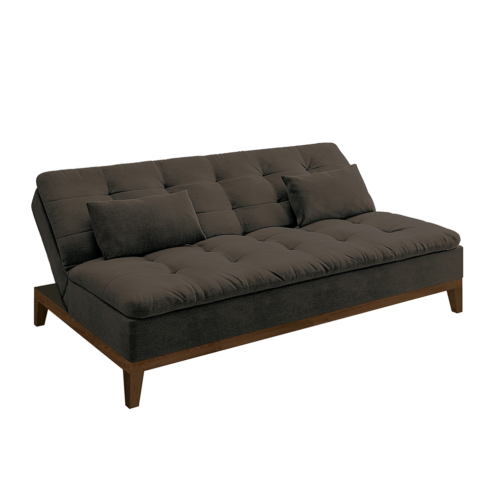 Sofá-Cama Casal 3 Lugares Premium Suede Pés de Madeira Café
