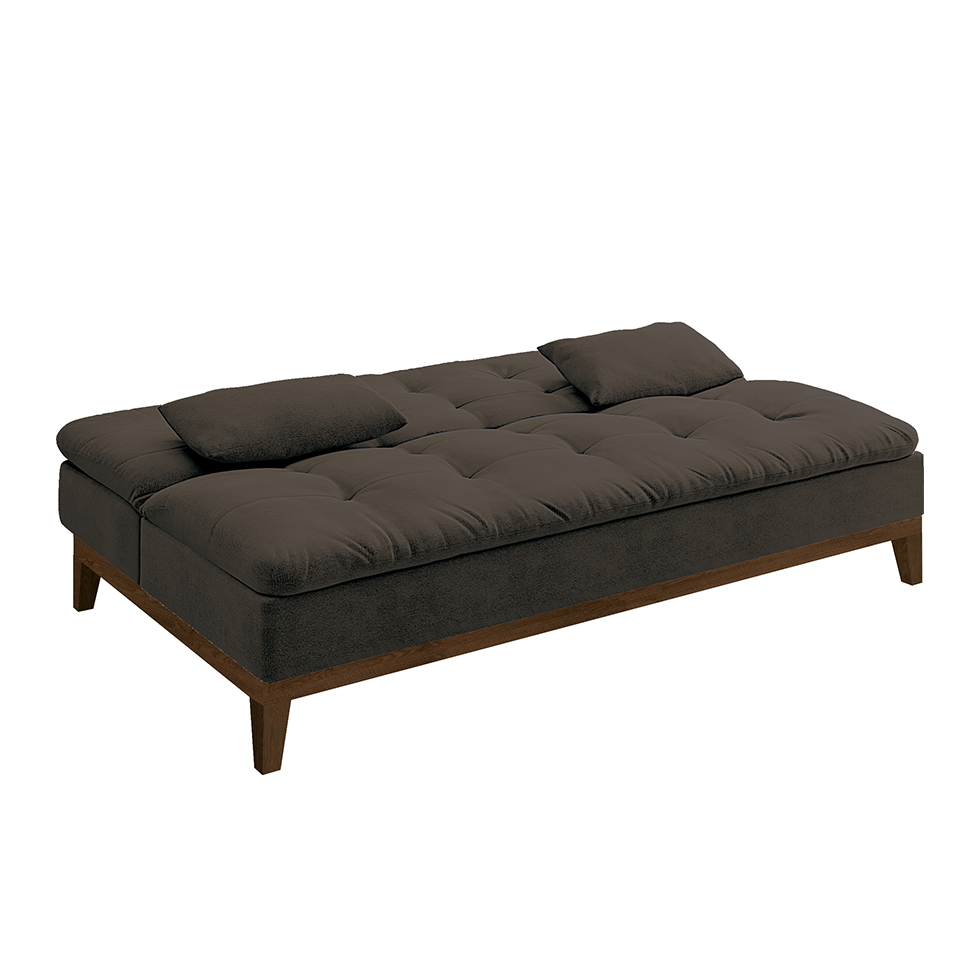 Sofá-Cama Casal 3 Lugares Premium Suede Pés de Madeira Café