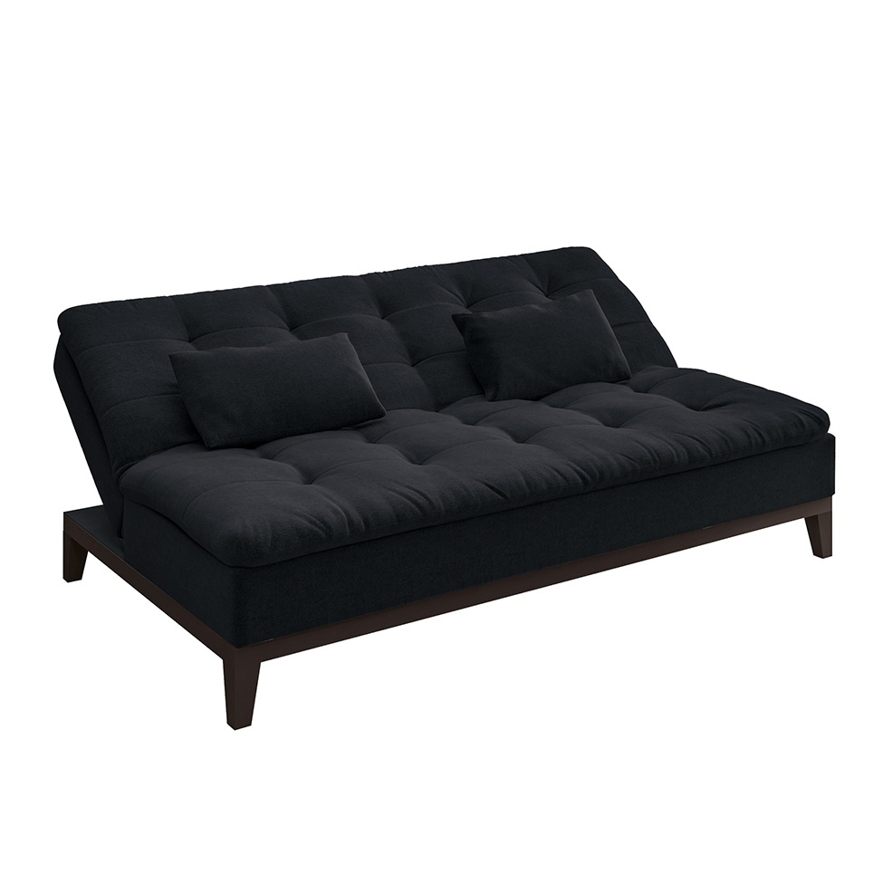 Sofá-Cama Casal 3 Lugares Premium Suede Pés de Madeira Preto