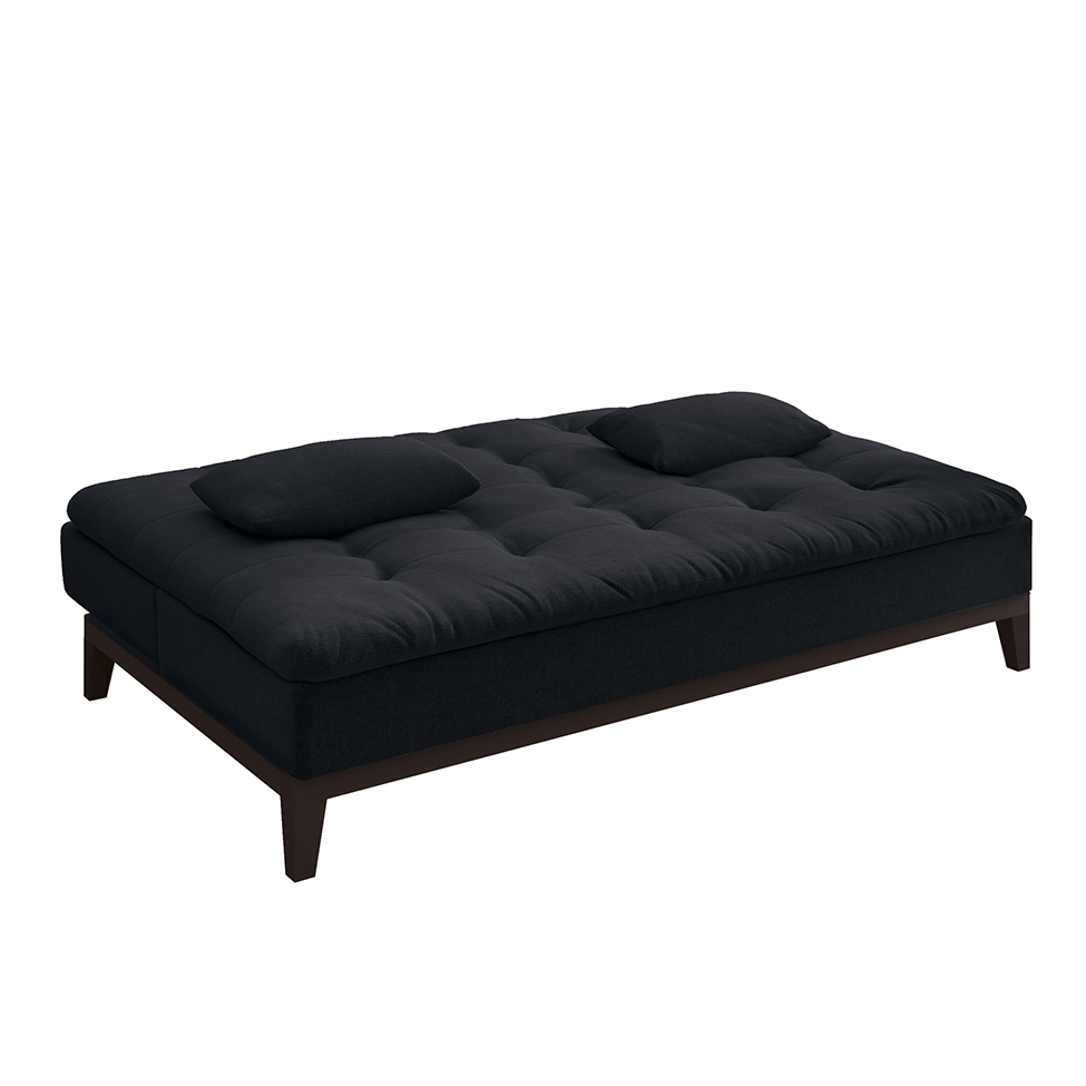 Sofá-Cama Casal 3 Lugares Premium Suede Pés de Madeira Preto