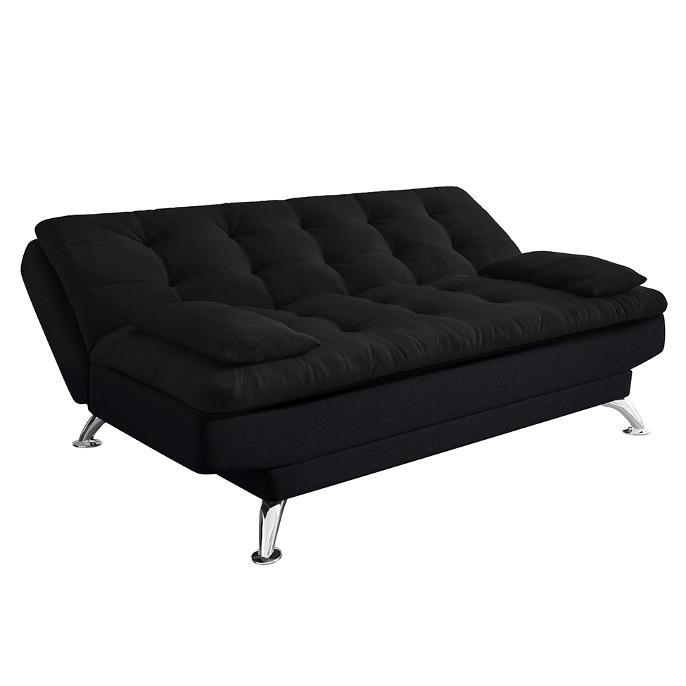 Sofá-Cama Casal 3 Lugares Premium Suede Pés de Metal Preto