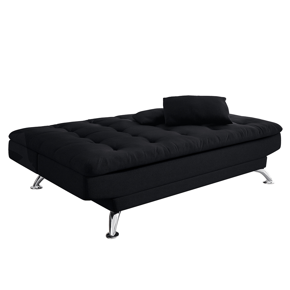 Sofá-Cama Casal 3 Lugares Premium Suede Pés de Metal Preto