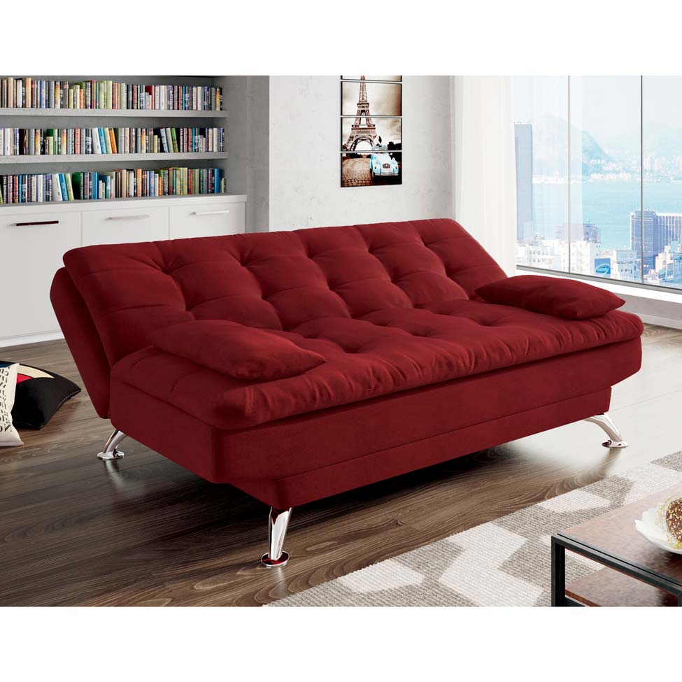 Sofá-Cama Casal 3 Lugares Premium Suede Vermelho