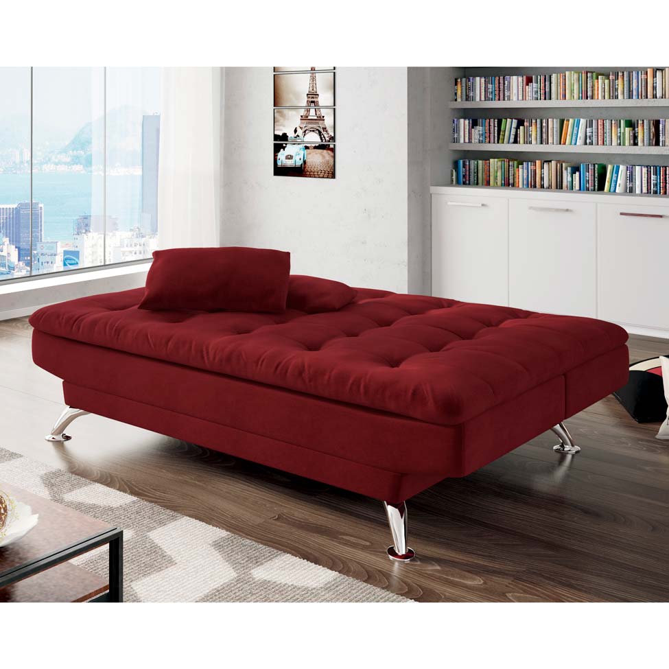 Sofá-Cama Casal 3 Lugares Premium Suede Vermelho