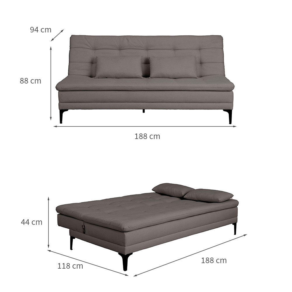 Sofá-Cama Casal 3 Lugares Prince Linho Cinza