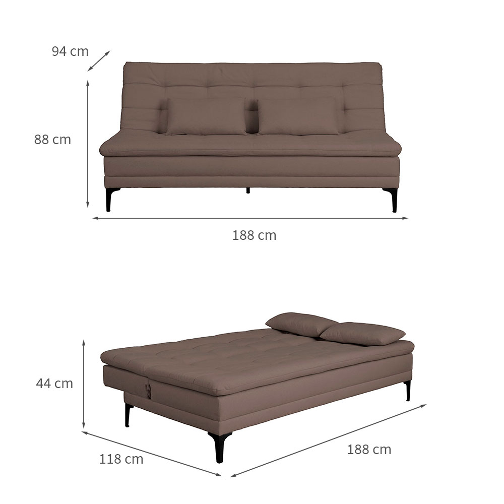 Sofá-Cama Casal 3 Lugares Prince Linho Marrom