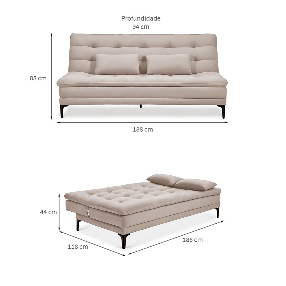Sofá-Cama Casal 3 Lugares Prince Suede Bege