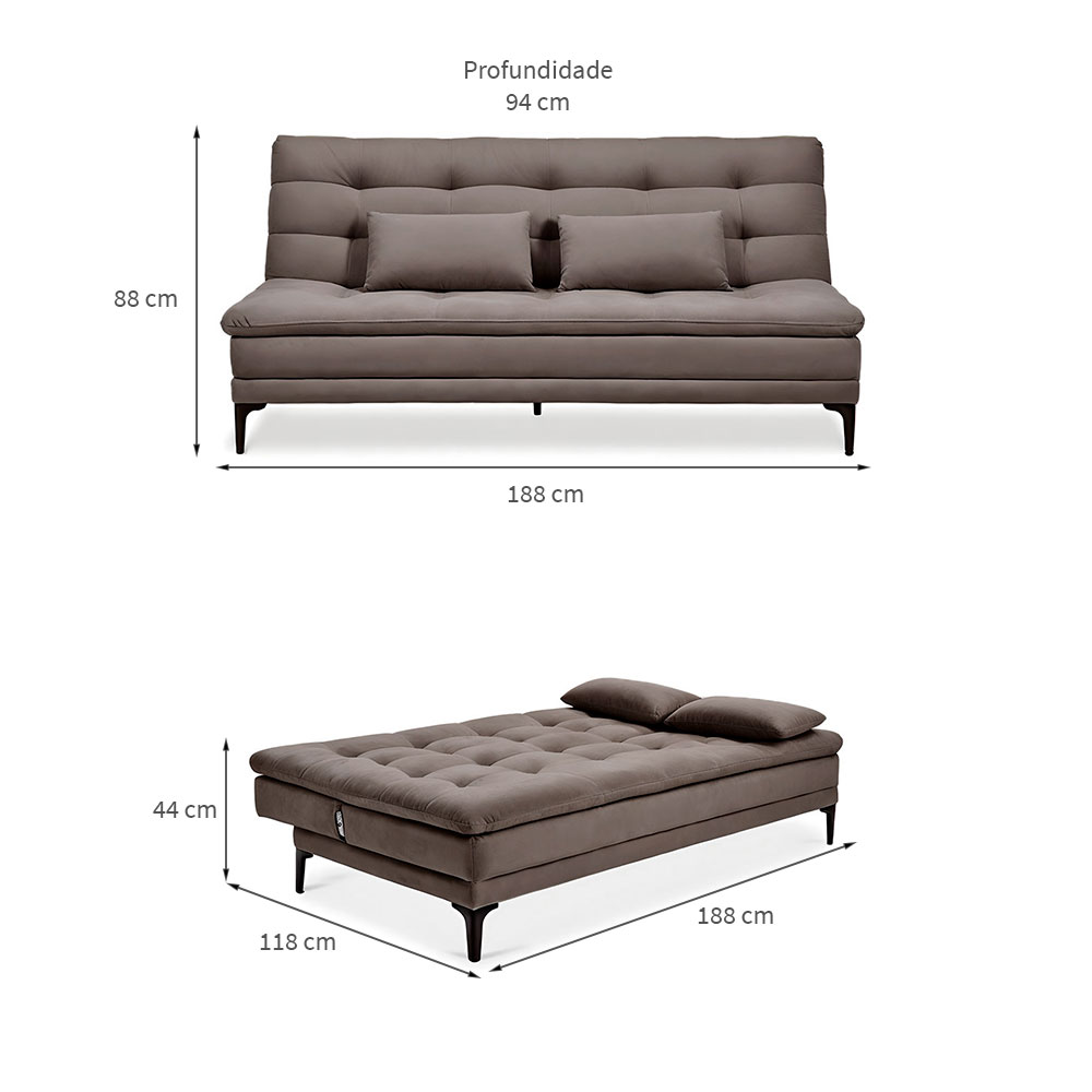 Sofá-Cama Casal 3 Lugares Prince Suede Marrom