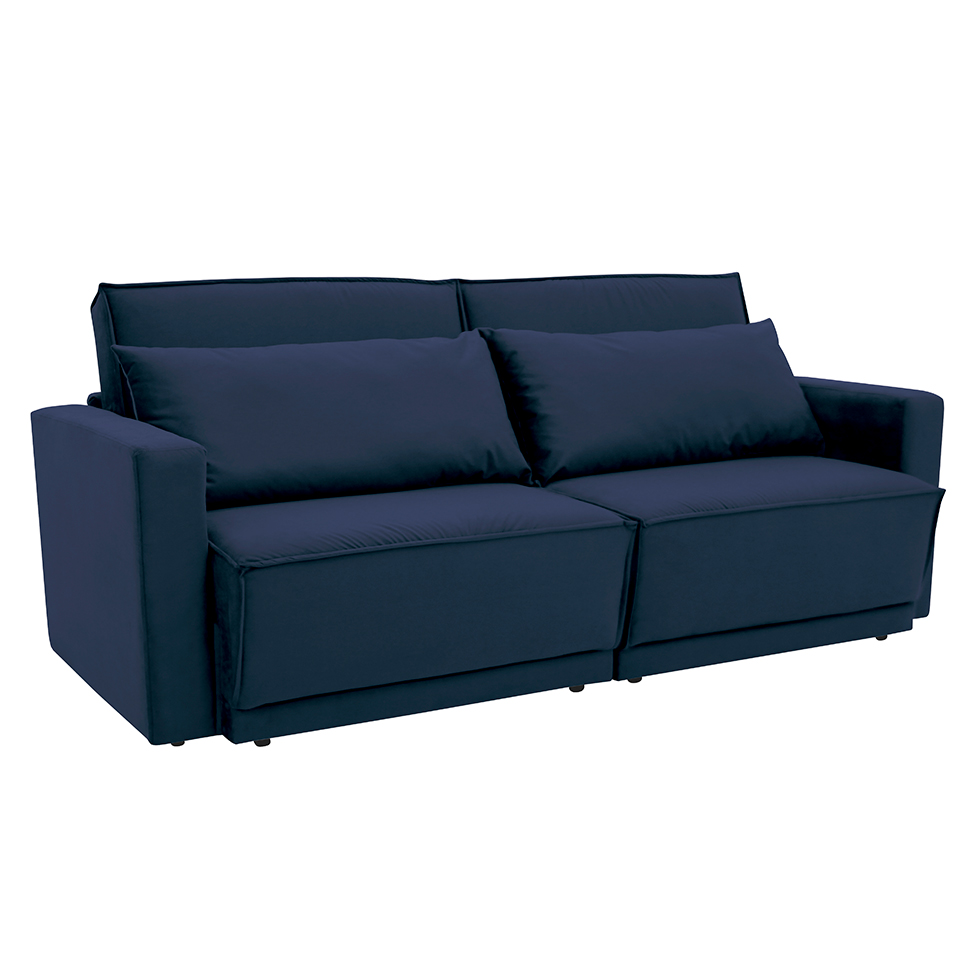 Sofá-Cama Casal 3 Lugares Retrátil Sem Caixa Aspen Suede Azul Petróleo