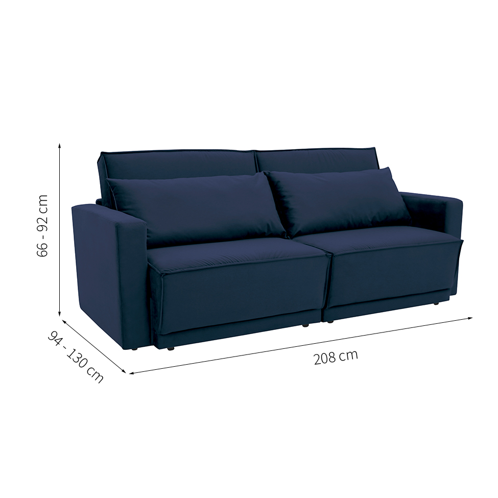 Sofá-Cama Casal 3 Lugares Retrátil Sem Caixa Aspen Suede Azul Petróleo