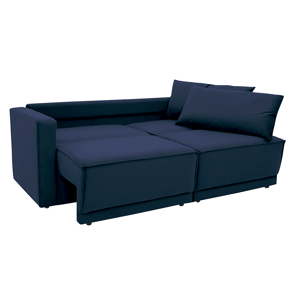 Sofá-Cama Casal 3 Lugares Retrátil Sem Caixa Aspen Suede Azul Petróleo