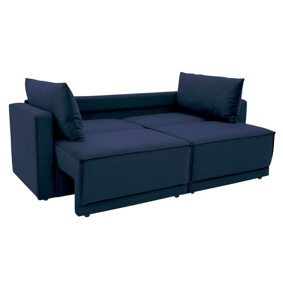 Sofá-Cama Casal 3 Lugares Retrátil Sem Caixa Aspen Suede Azul Petróleo