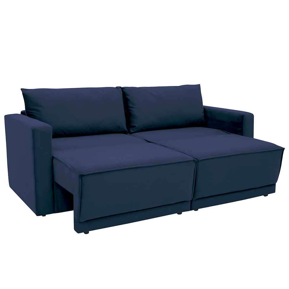Sofá-Cama Casal 3 Lugares Retrátil Sem Caixa Aspen Suede Azul Petróleo