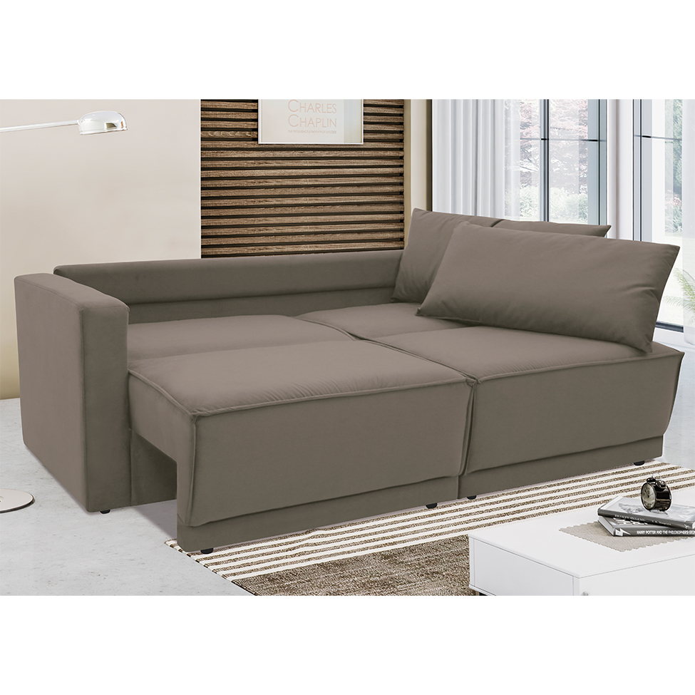 Sofá-Cama Casal 3 Lugares Retrátil Sem Caixa Aspen Suede Castanho