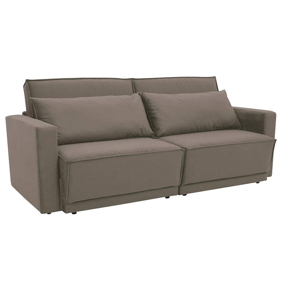 Sofá-Cama Casal 3 Lugares Retrátil Sem Caixa Aspen Suede Castanho