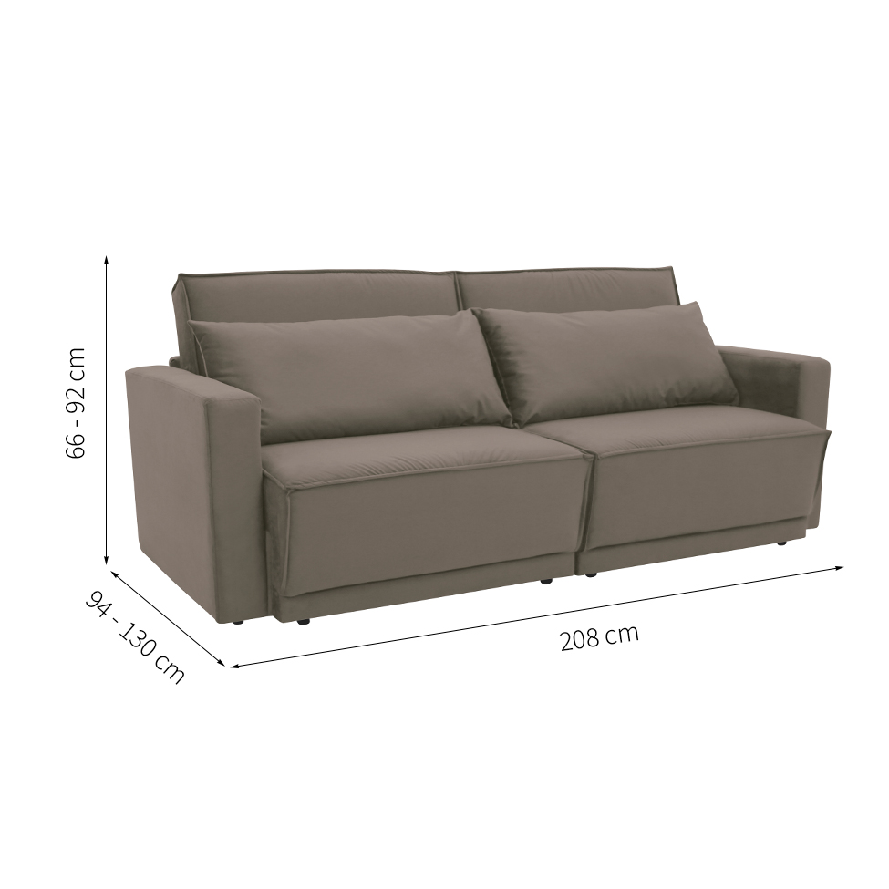 Sofá-Cama Casal 3 Lugares Retrátil Sem Caixa Aspen Suede Castanho