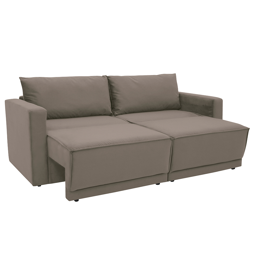 Sofá-Cama Casal 3 Lugares Retrátil Sem Caixa Aspen Suede Castanho