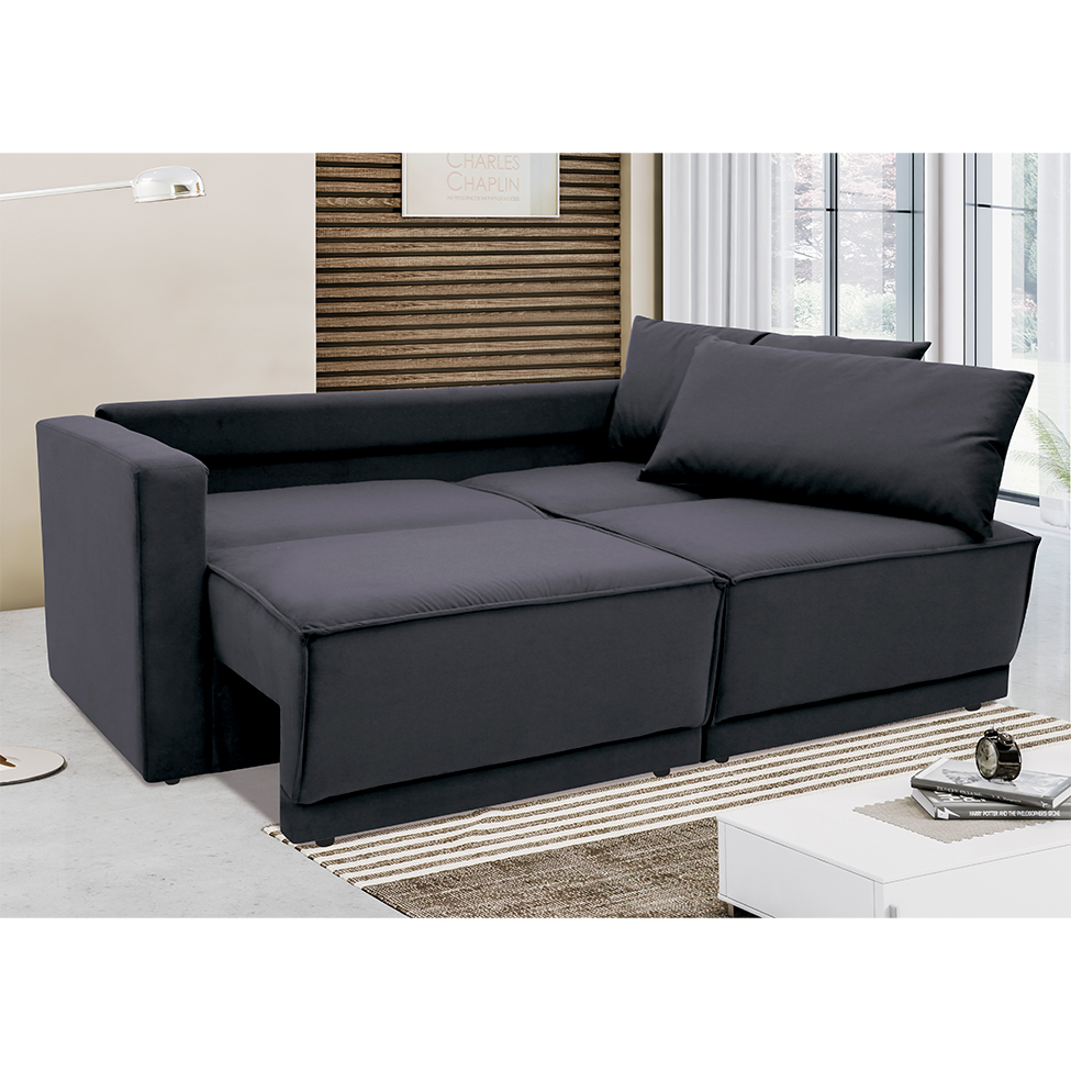 Sofá-Cama Casal 3 Lugares Retrátil Sem Caixa Suede Grafite
