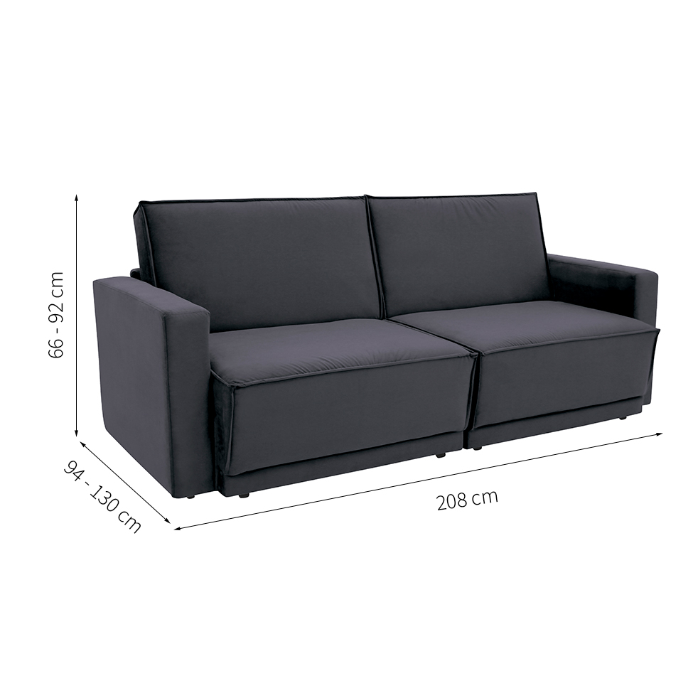 Sofá-Cama Casal 3 Lugares Retrátil Sem Caixa Suede Grafite