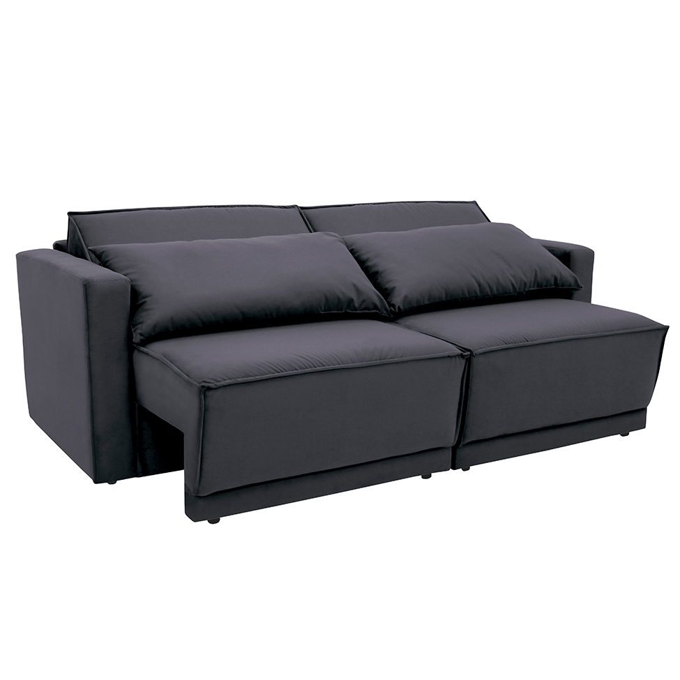 Sofá-Cama Casal 3 Lugares Retrátil Sem Caixa Suede Grafite