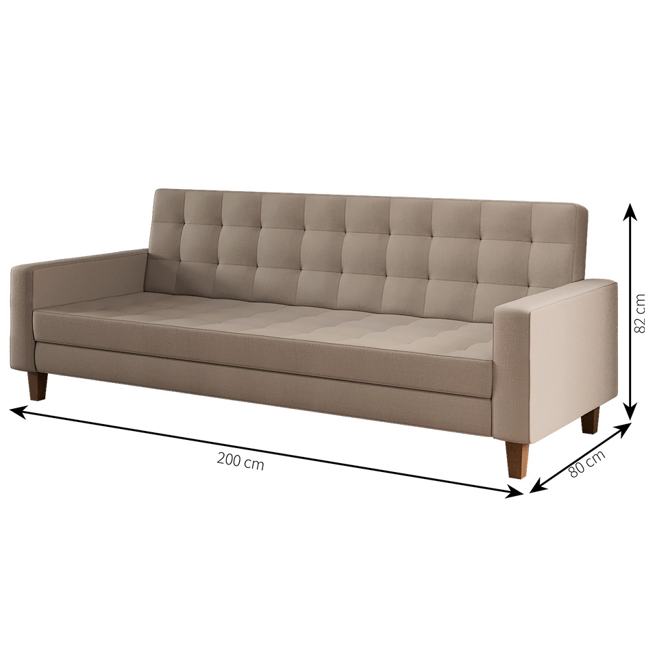 Sofá-Cama Casal 3 Lugares Samper com Baú Linho Bege