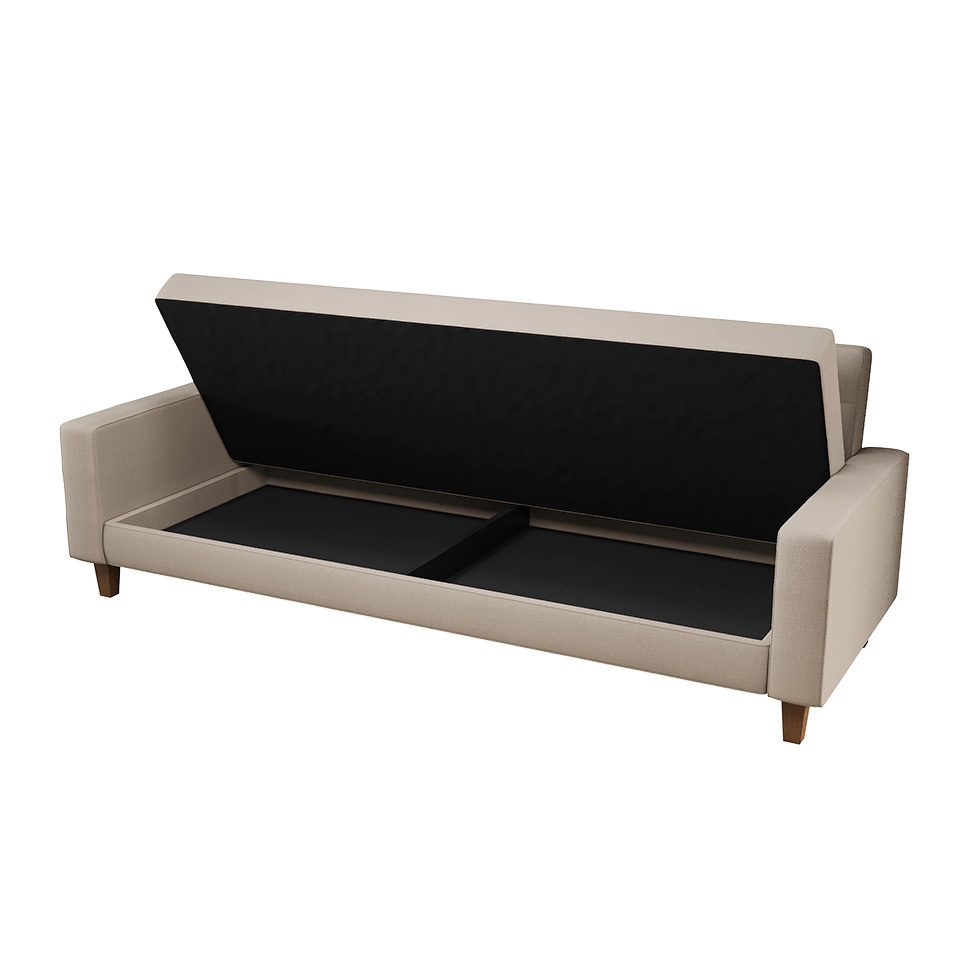 Sofá-Cama Casal 3 Lugares Samper com Baú Linho Bege