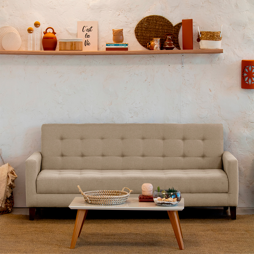 Sofá-Cama Casal 3 Lugares Samper com Baú Linho Bege