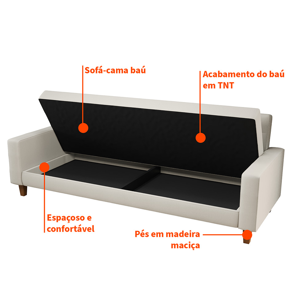 Sofá-Cama Casal 3 Lugares Samper com Baú Linho Cru